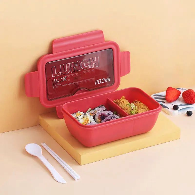 Green four-layer partitioned bento lunch box with heated function in Nordic style.