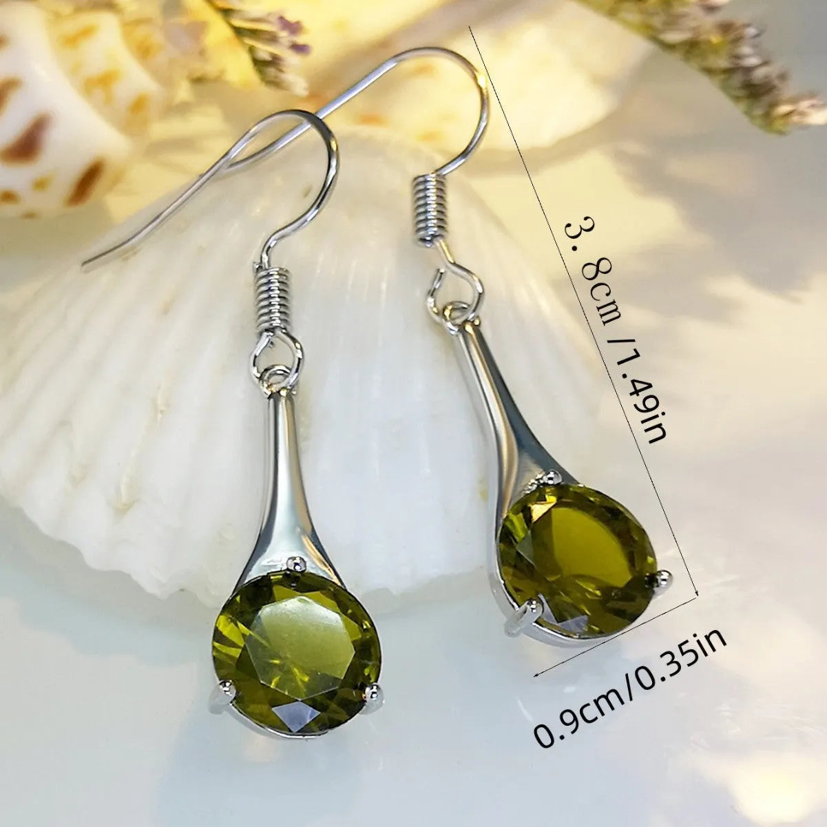 Olive green drop shape fashion earrings with a retro minimalist style.