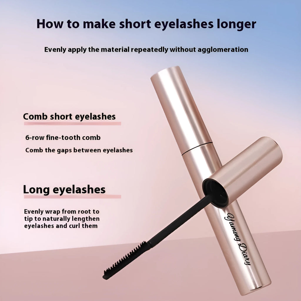 Long curling mascara tube in black or brown colour for long-lasting definition.