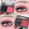 Cool two-tone eyeshadow palette showing pink and black colours with matte and shimmer finishes in punk style design