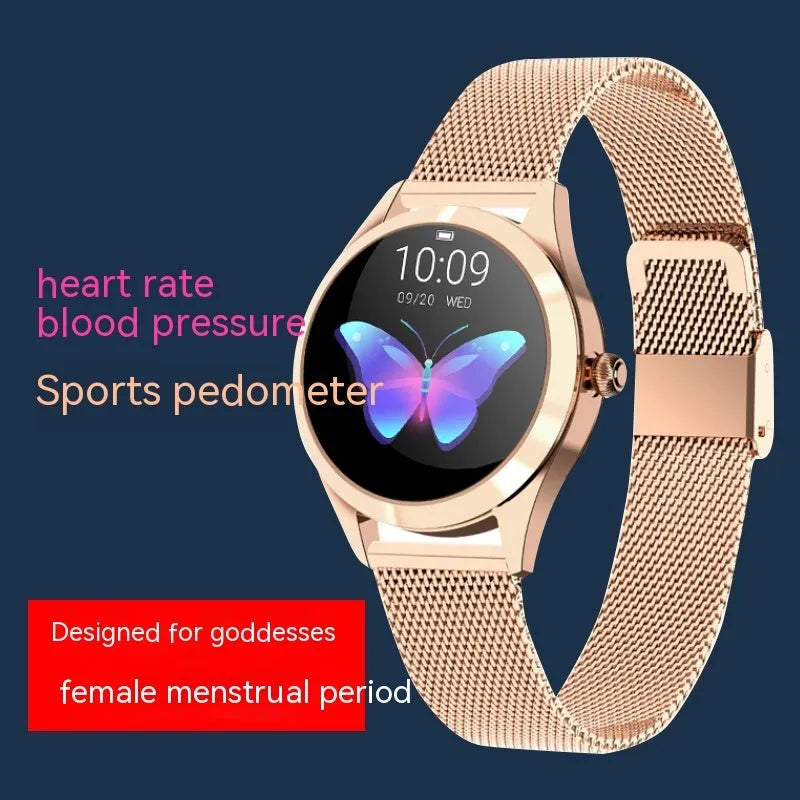 Women's sports smartwatch with heart rate monitoring in black, rose gold, silver or white colour options