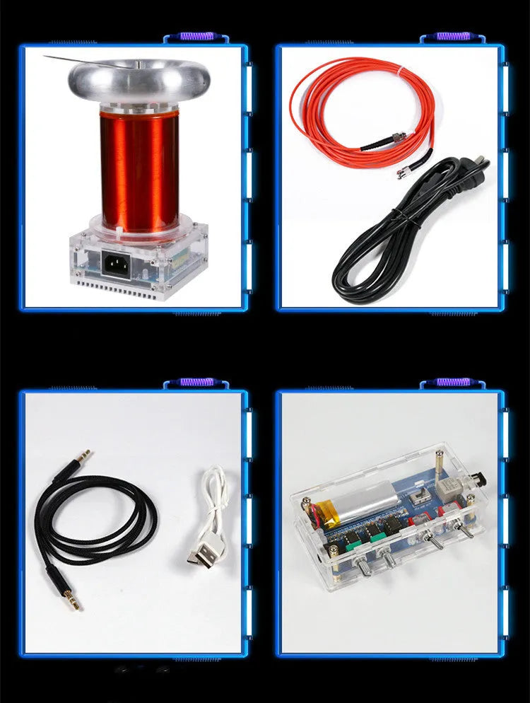 Tesla coil driver board with controller and cables for music-synchronised electrical arc displays