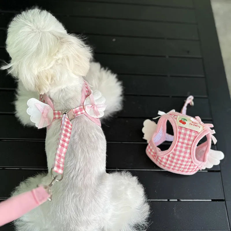 Cotton dog harness with chest and back strap in pink colour