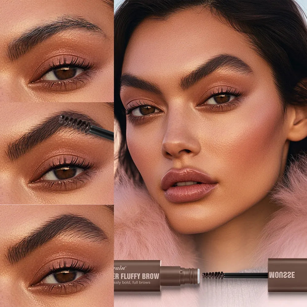 Eyebrow mousse cream with application tool for three-dimensional brow shaping