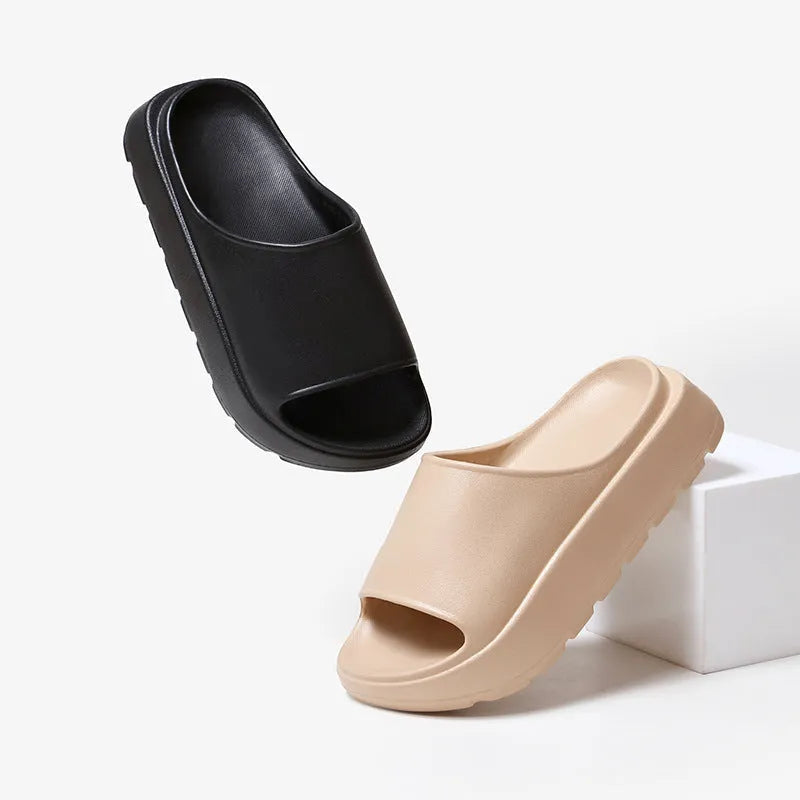 Women's 5.5cm thick fish mouth beach slippers in Beige, Black, Khaki, and Rose Red colours with EVA soles