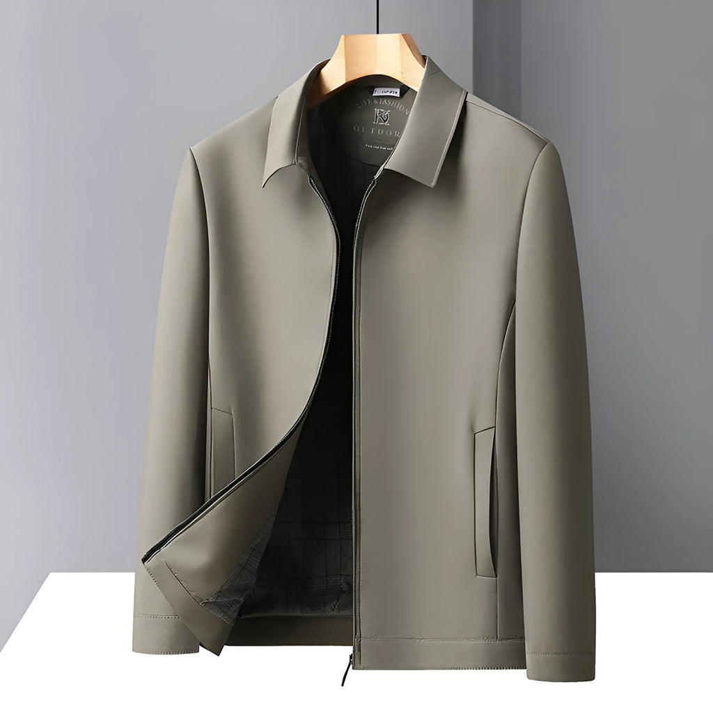 Men's casual loose fit polo collar jacket in polyester with side seam pockets