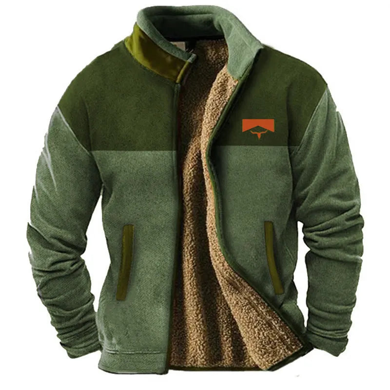 Men's green polyester fleece padded coat with regular cut and normal length