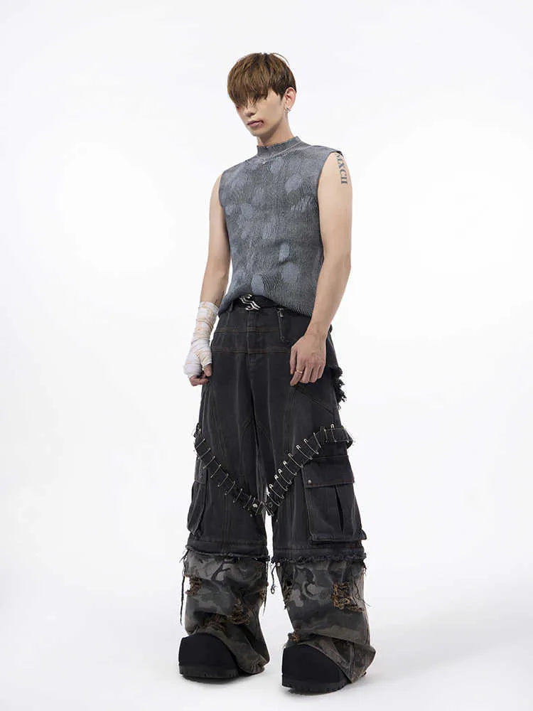 Men's black wool blend vest with stand collar and silver pastebrushing detail