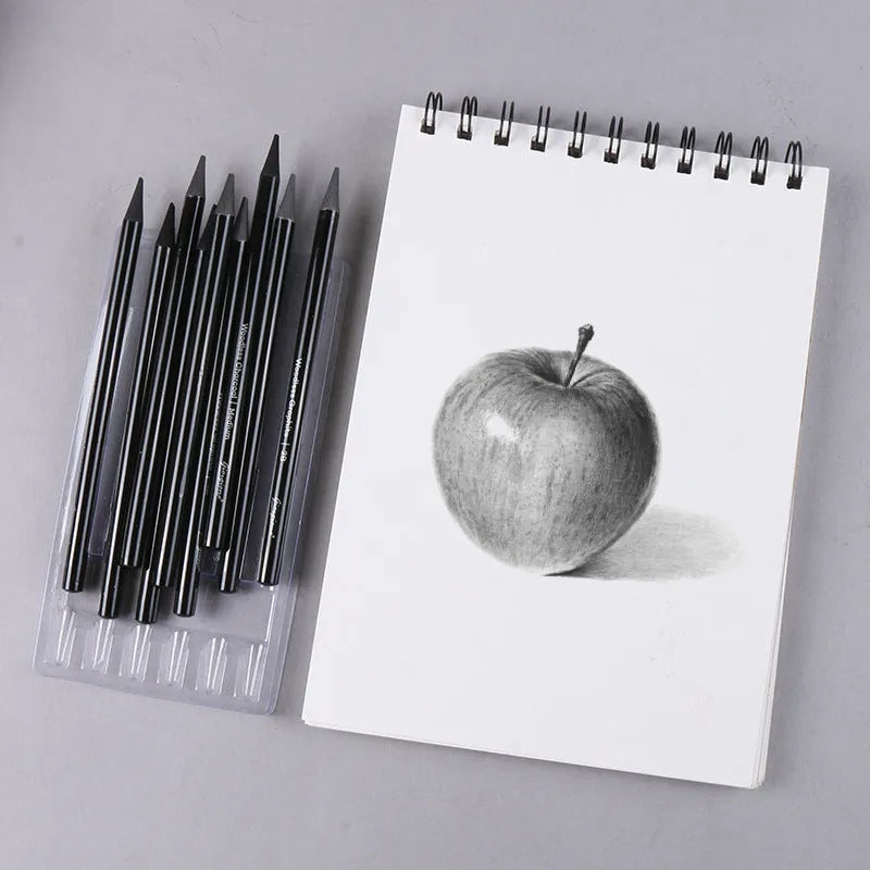 Carbonized Pencil Suit showing six graphite pencils and three carbonized pencils on wooden casing with suction card packaging