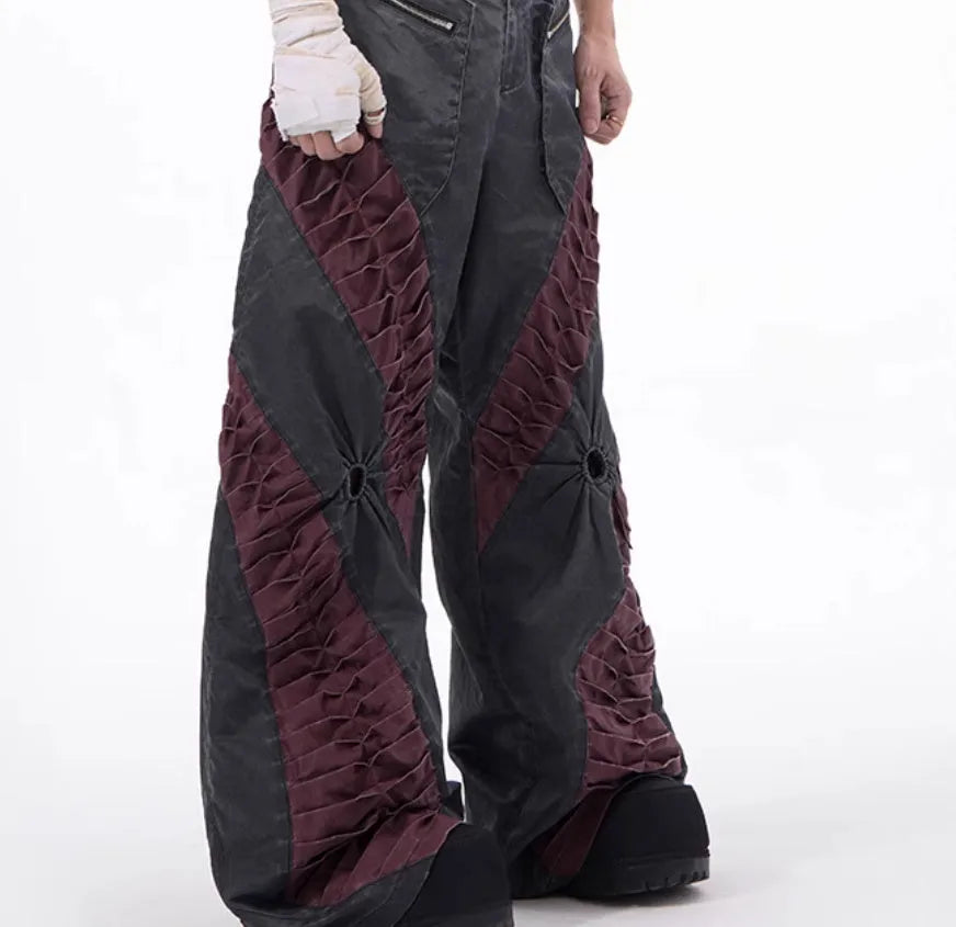 Retro three-dimensional keel casual sports pants in viscose rayon fabric, shown in gray colour with straight hem.