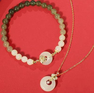 Peach blossom Hetian jade bracelet sterling silver flower shape 6mm inlaid stone
