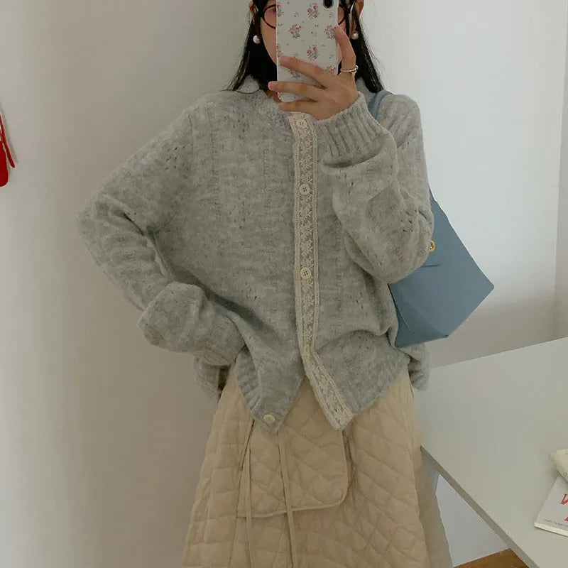 Korean retro style loose knitwear sweater coat in viscose fibre available in four colours