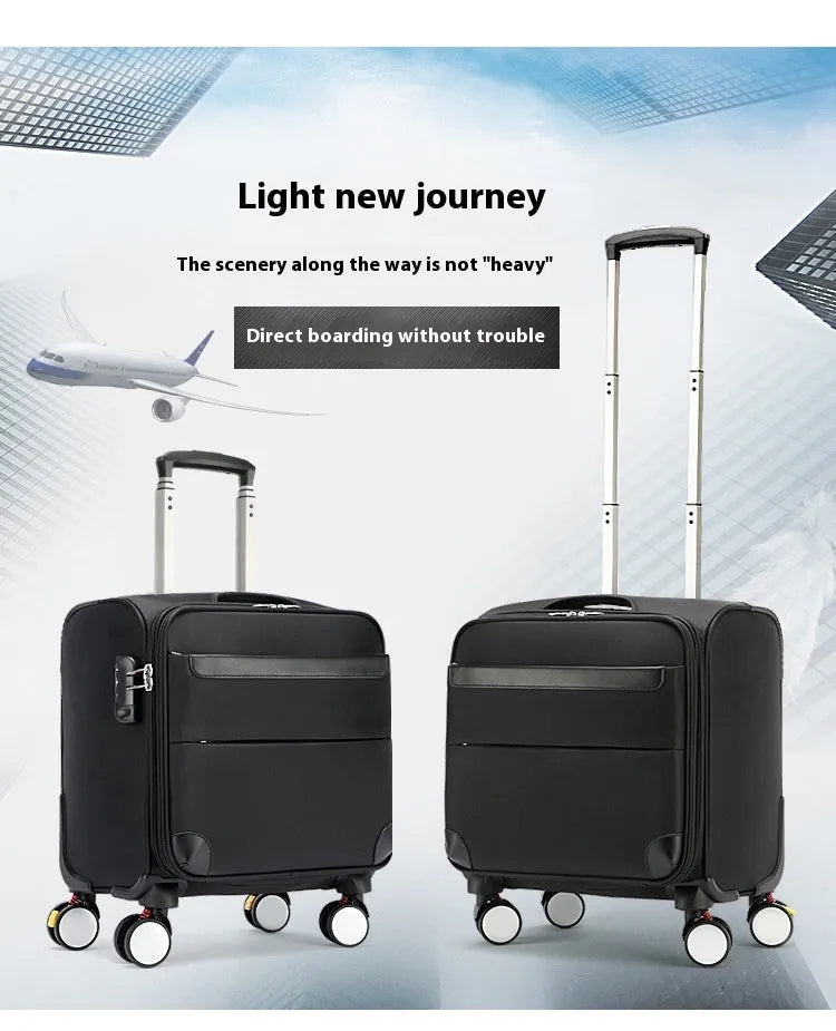 18 inch black Oxford cloth business luggage with pull handle and universal wheels