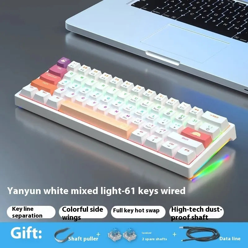 61-key compact mechanical keyboard with blue-white tea switches and wired connection