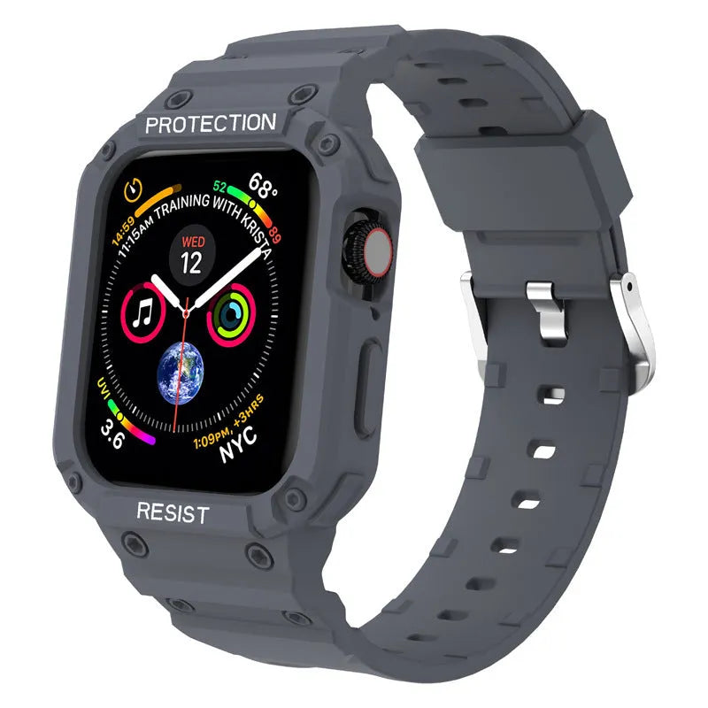 Soft TPU sport strap for Apple Watch Series 8 in multiple colours on a grey background