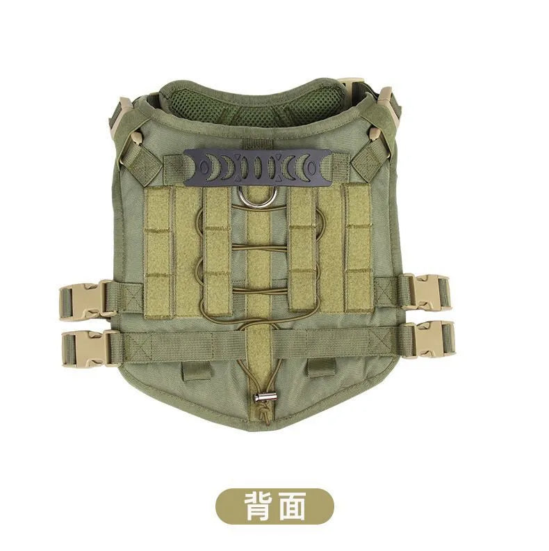 Dog tactical chest and back harness in Oxford cloth with chain ring and rope attachments