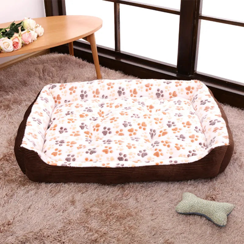 Soft plush dog bed for small pets in beige, shown in a basket-style design with raised bolsters.