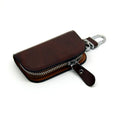 Genuine leather car key case with zipper in black and brown frosted finish