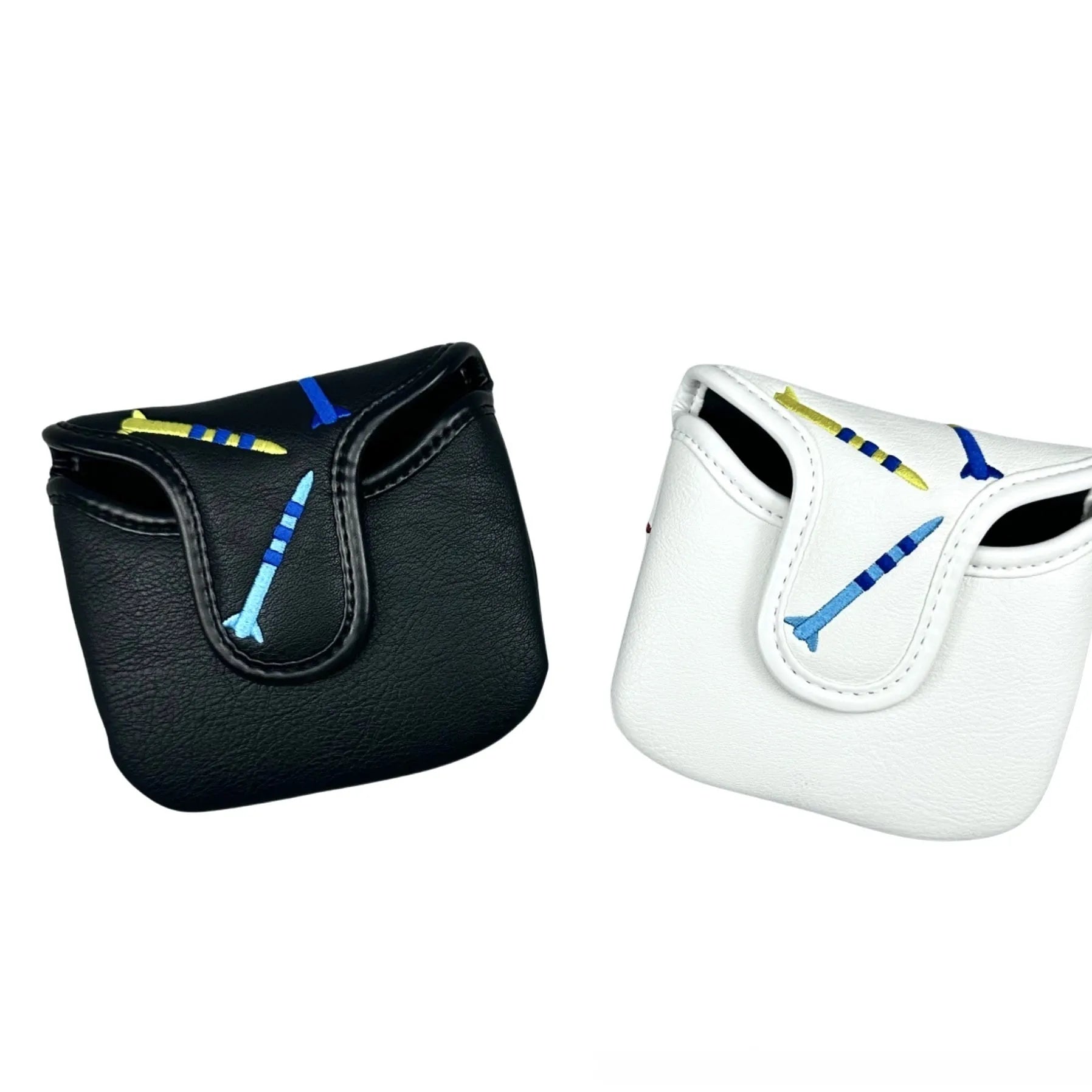 Square black golf putter protective sleeve with rocket pattern design