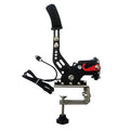 USB racing game handbrake with mounting clamp in five colour options: black, blue, purple, red, yellow