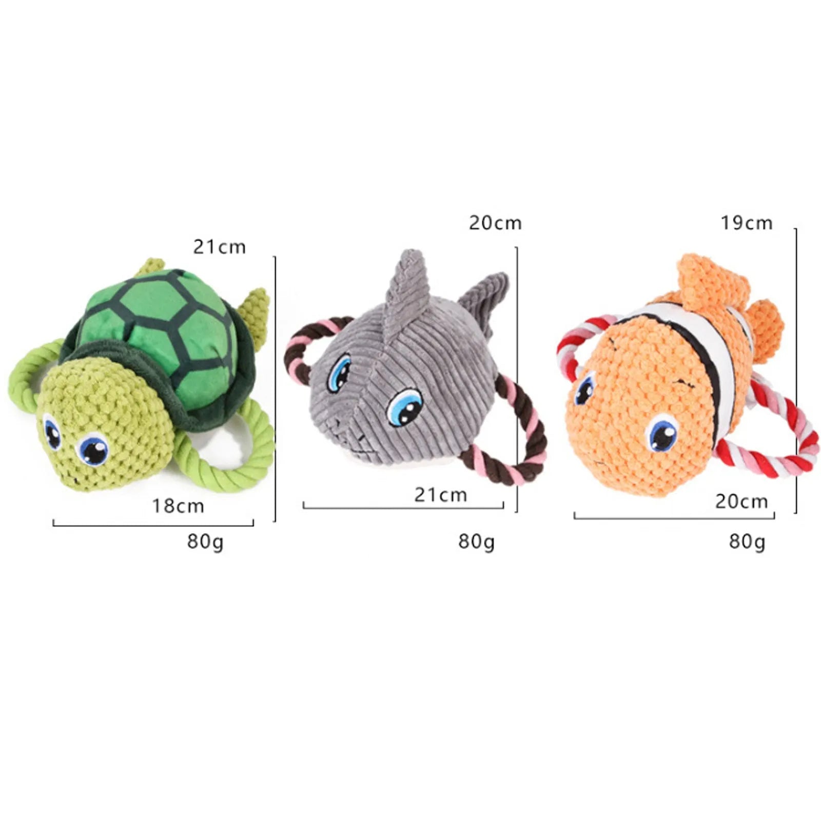 Grey turtle-shaped plush dog toy with knotted rope legs and squeaker
