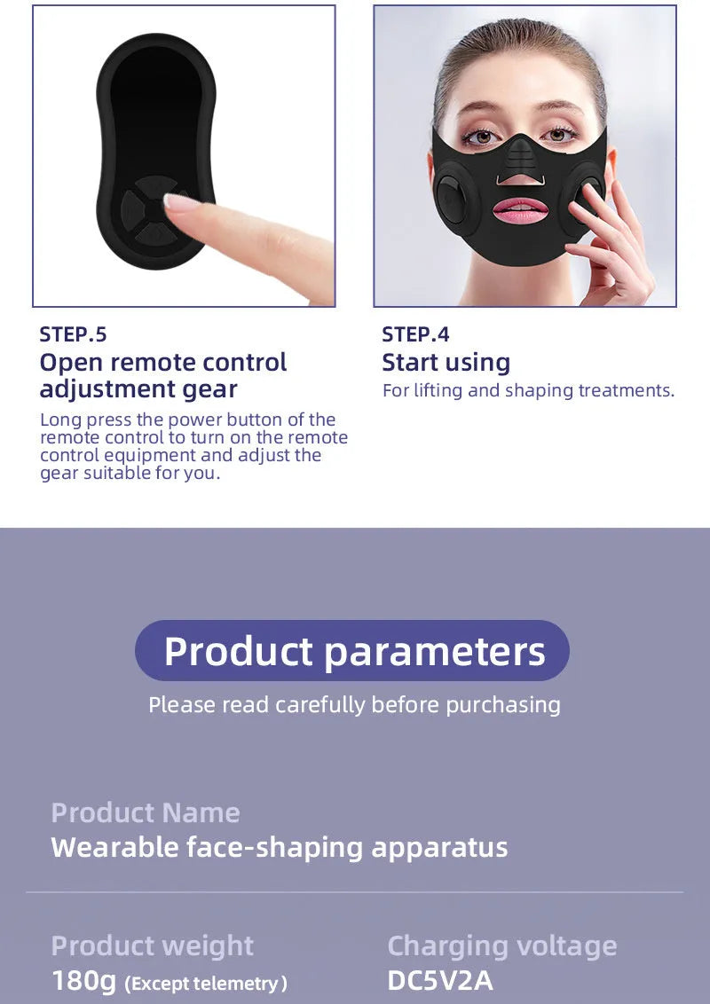 Black wearable photon beauty mask facial device with USB connector and 4 gear settings