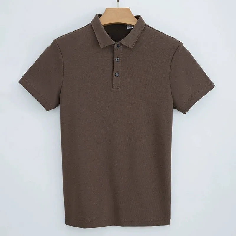 230g double-sided cotton non-ironing air layer polo shirt for men short sleeve solid colour top in black