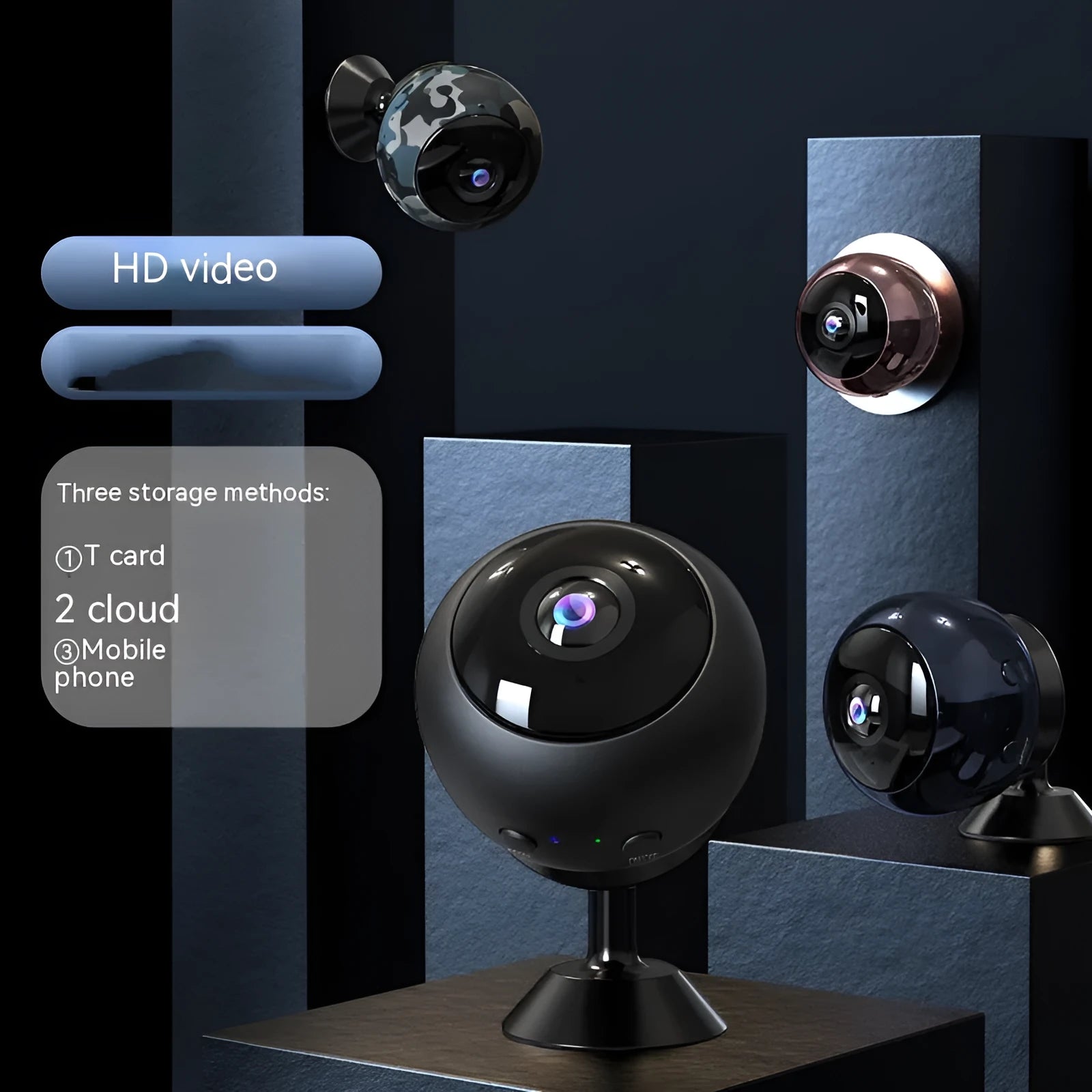 1080p wireless WIFI surveillance camera with ABS plastic housing and USB cable