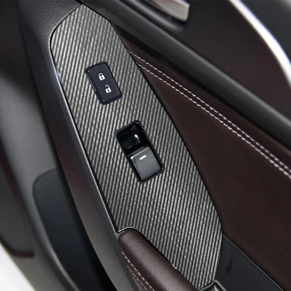 TPU protective film for car door control panels in transparent, carbon fibre black, and matte black finishes