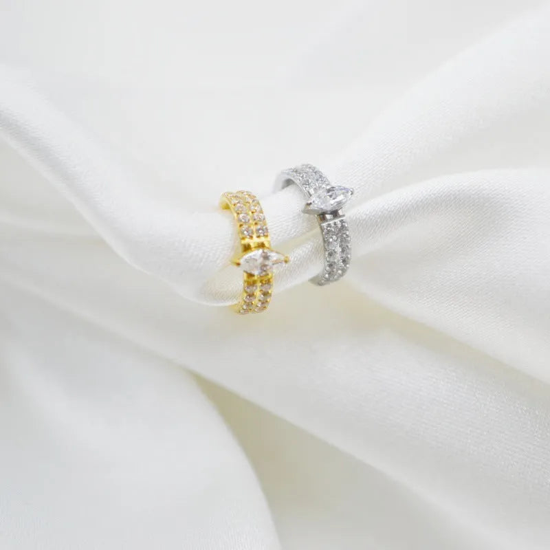 Heart-shaped zircon diamond earrings in titanium steel with silver or gold finish, 1.2x8mm size