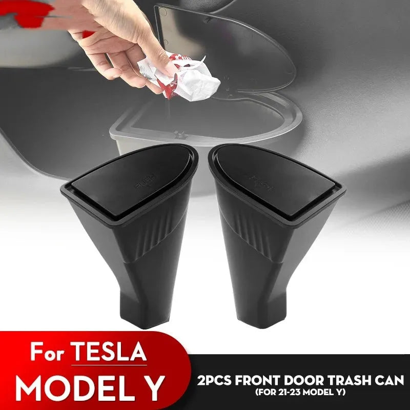 Black ABS car door trash cans for Tesla Model Y front door pockets