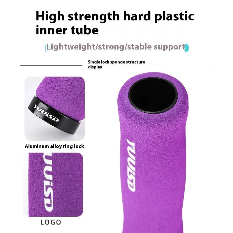 Soft sponge mountain bike handle grip cover pair in black, purple, or biange colours