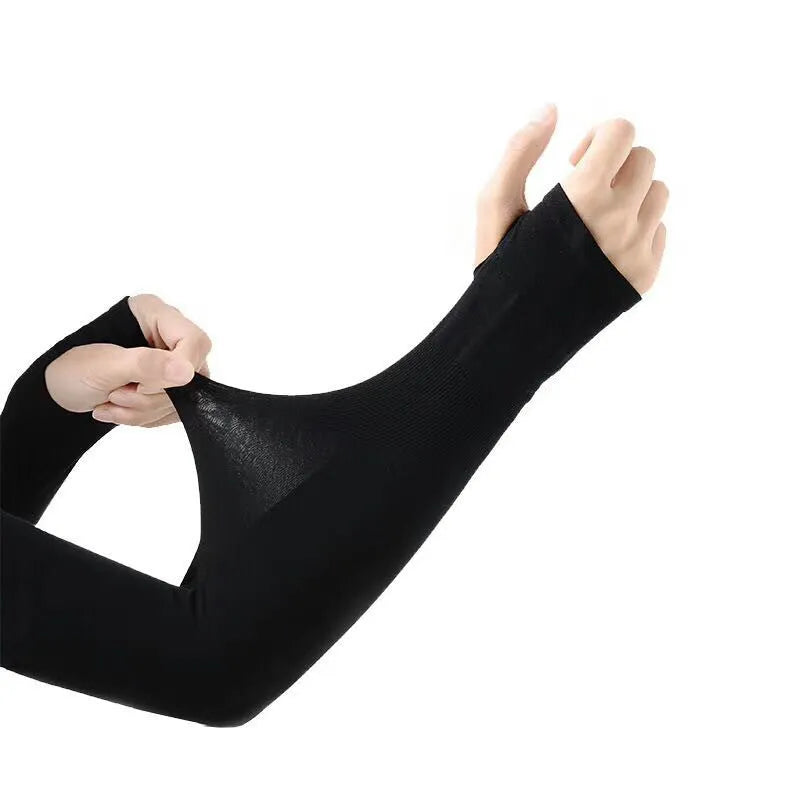 Open finger driving sun protection sleeves in five colours showing arm coverage design