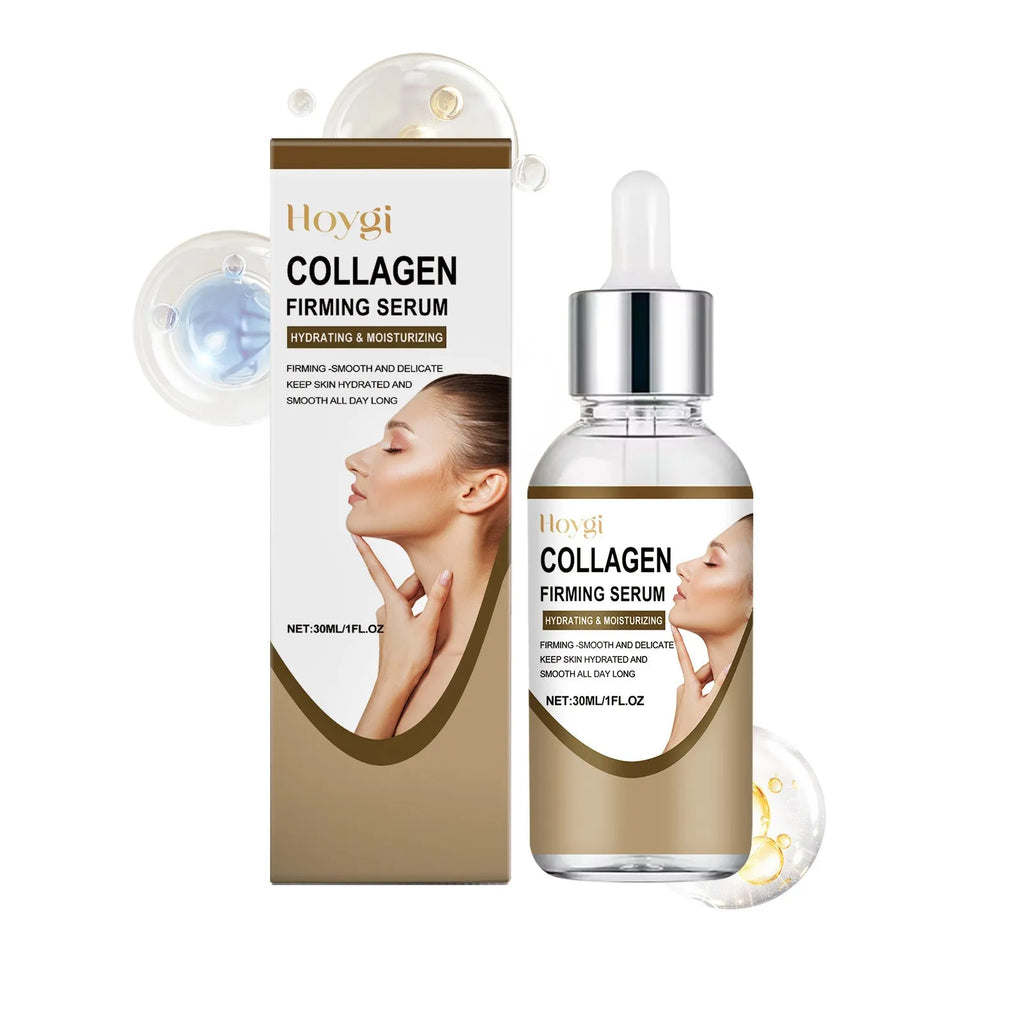 30ml collagen firming care solution bottle measuring 2.8x2.8x10.3cm with hyaluronic acid formula