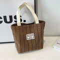 Japanese style corduroy handbag in ivory white, grey, or dark brown with large capacity interior