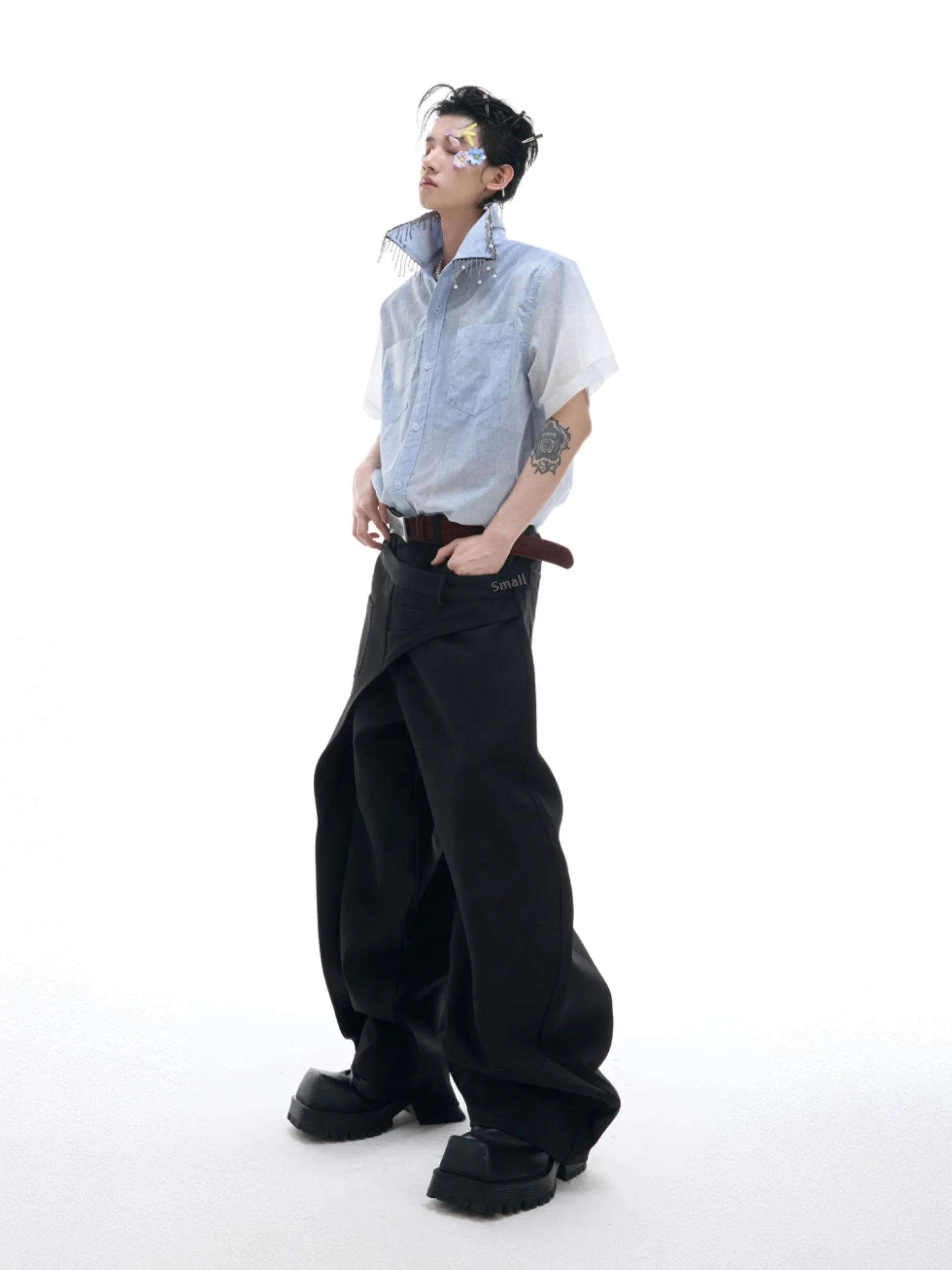 Man's blue and white gradient loose-fit casual half-sleeve polyester shirt