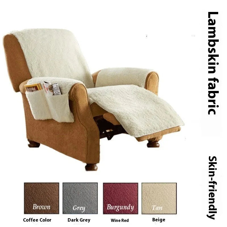Lambswool beige polyester sofa cushion cover fitted on a 64cm wide seat