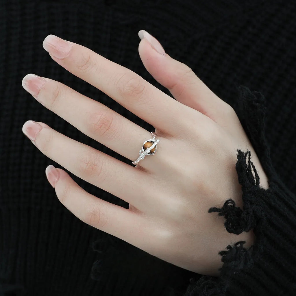 Women's adjustable open ring with Saturn motif in white gold electroplated silver
