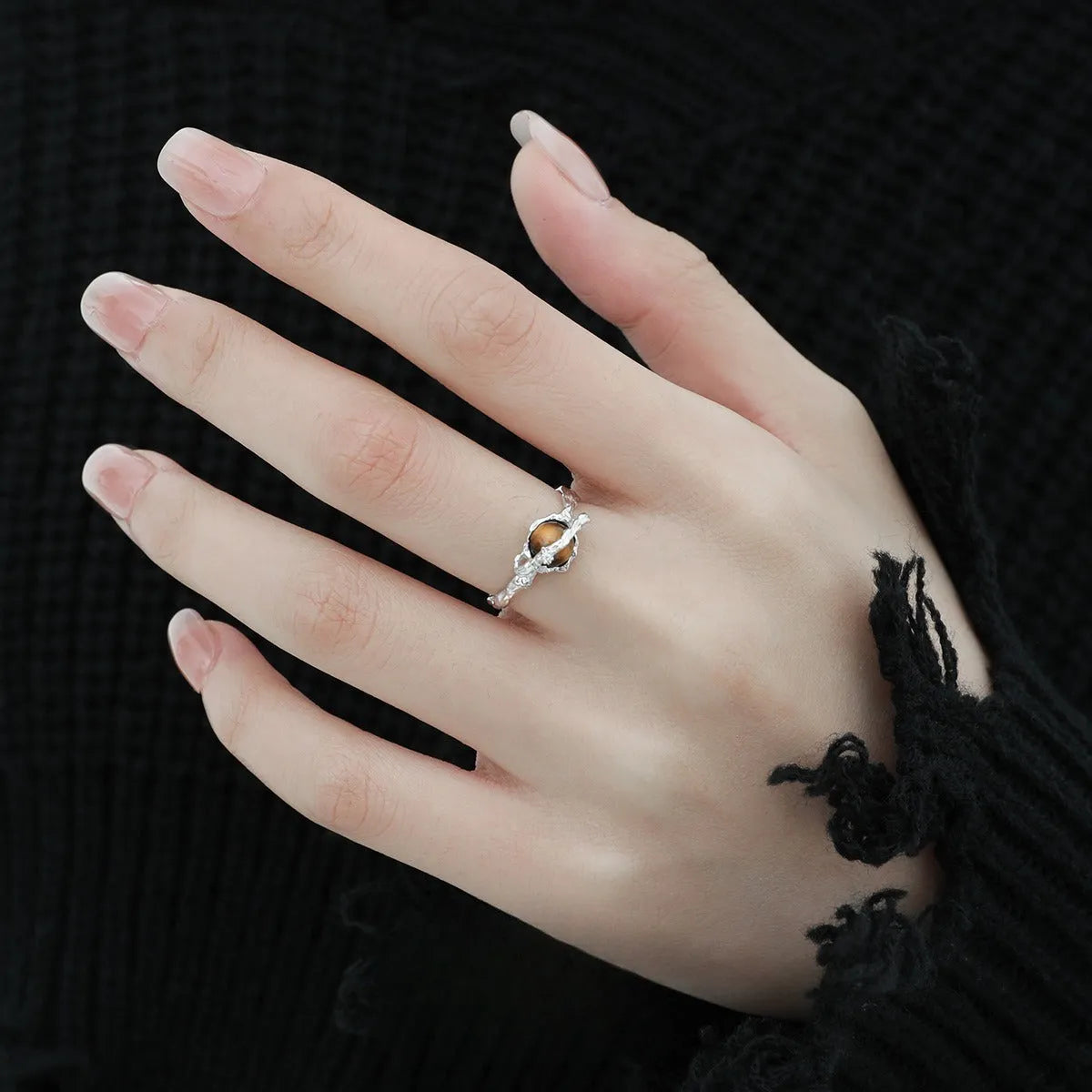 Women's adjustable open ring with Saturn motif in white gold electroplated silver