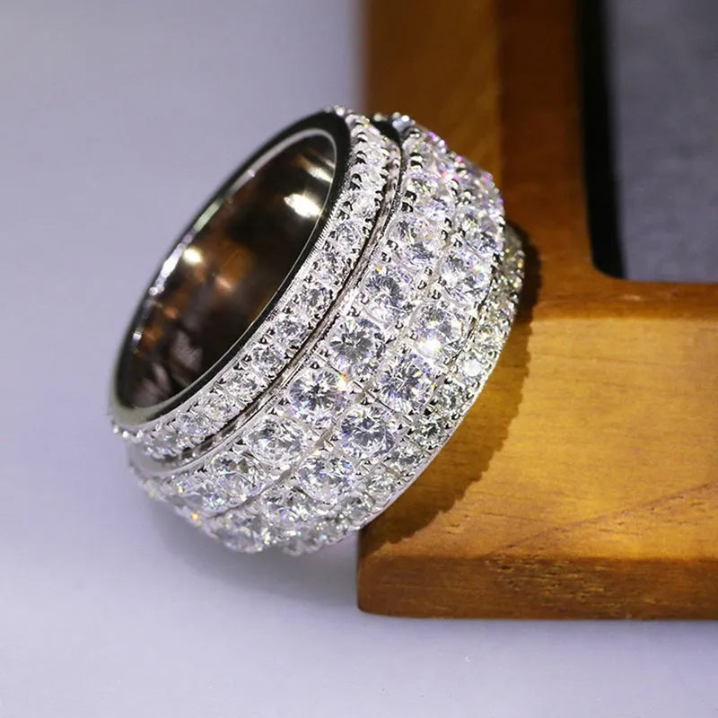 Copper geometric ring with inlaid zircon white gold colour unisex hip hop fashion index finger