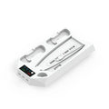 White PS5 charging base radiator with integrated headset hook and direct plug design