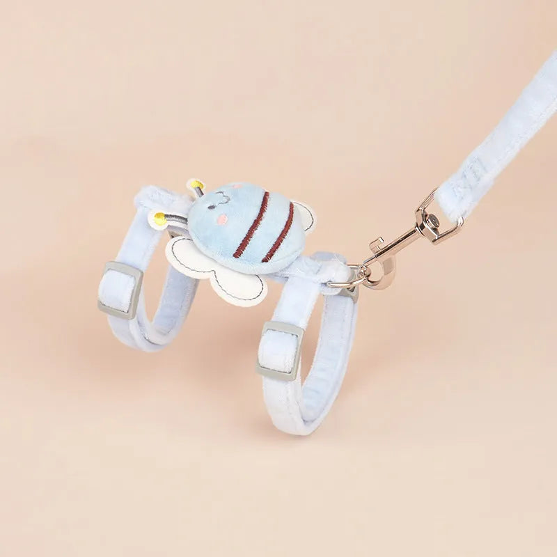 Bee-shaped adjustable cat lead in pink colour with strap and hand-holding rope components