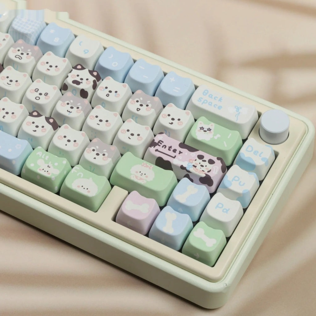 Colourful cat and puppy themed mechanical keyboard PBT keycap set with sublimation printing