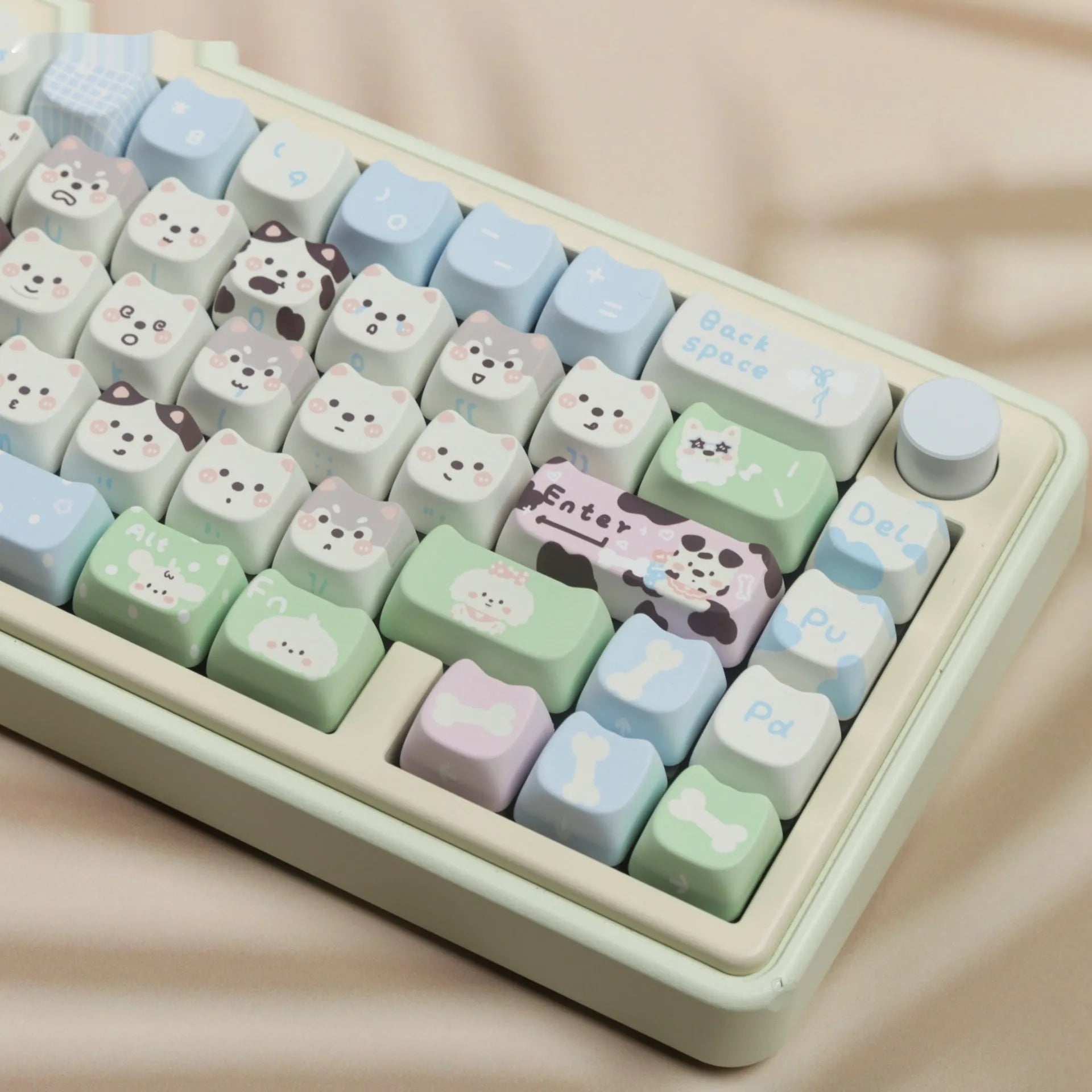 Colourful cat and puppy themed mechanical keyboard PBT keycap set with sublimation printing