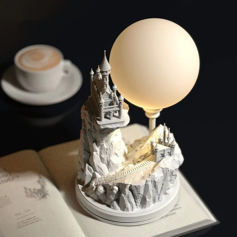 White composite gypsum table lamp with plug-in cord and wire switch