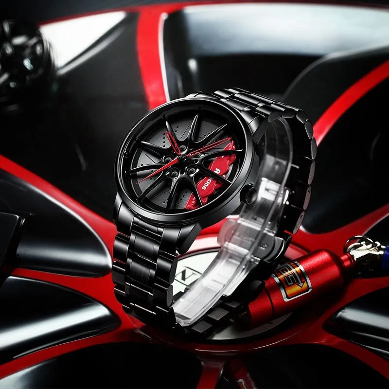 Svj Watch RAYS-G25 skeleton watch with steel case and black belt, showing mineral glass mirror and butterfly buckle