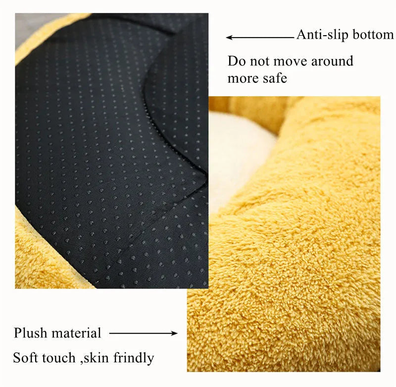 Corgi-shaped plush pet bed for dogs and cats in grey, shown in a home setting.