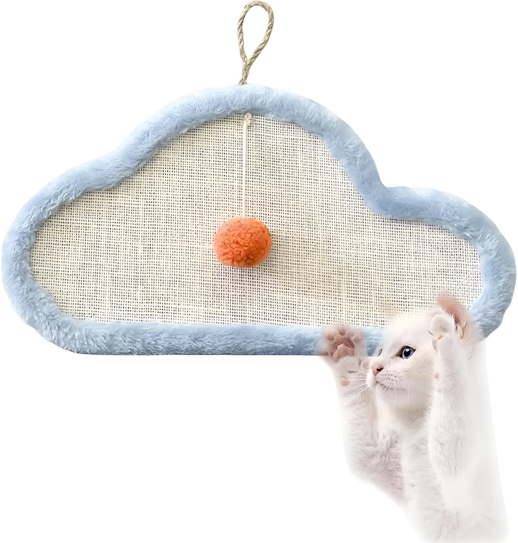 Natural sisal cat scratching mat with sleeping cat design, wall mounted