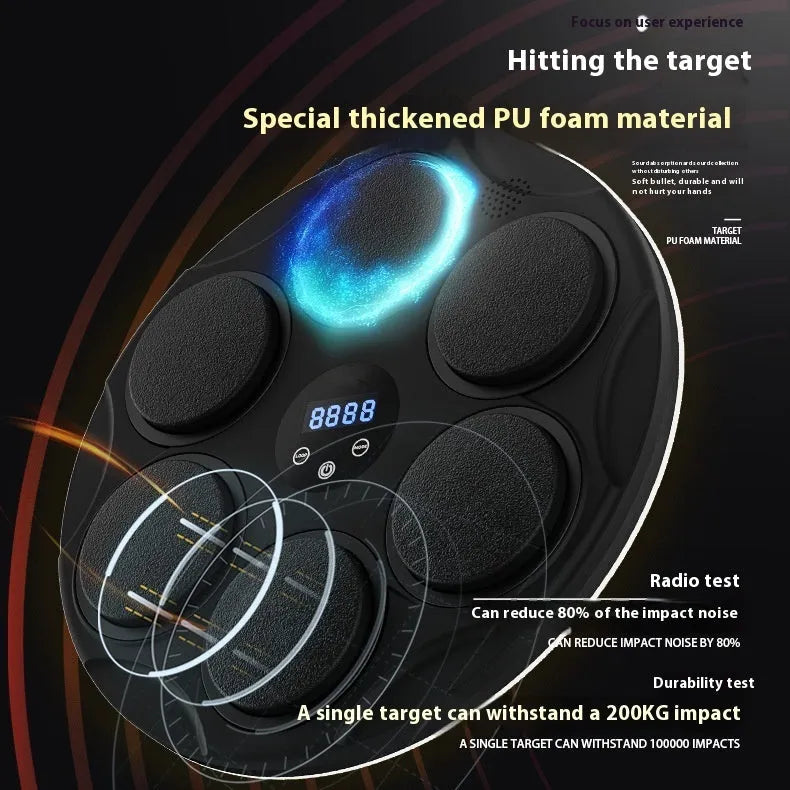 Smart Bluetooth boxing target with coloured LED lights hanging on wall for fitness training
