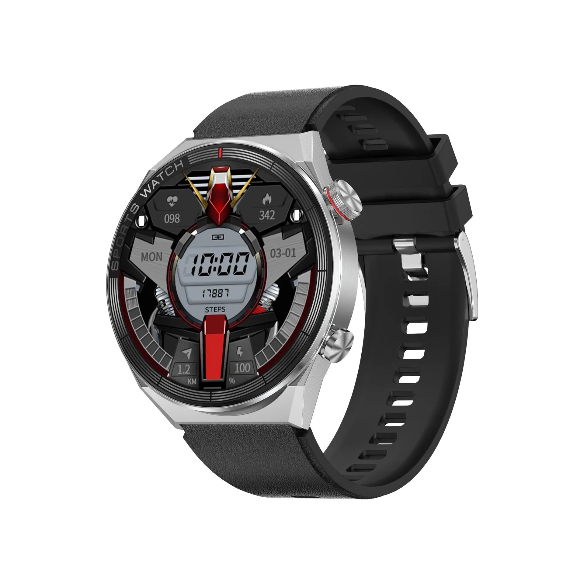 Large screen Bluetooth call smart watch showing 1.5 inch colour display with black case and interchangeable strap
